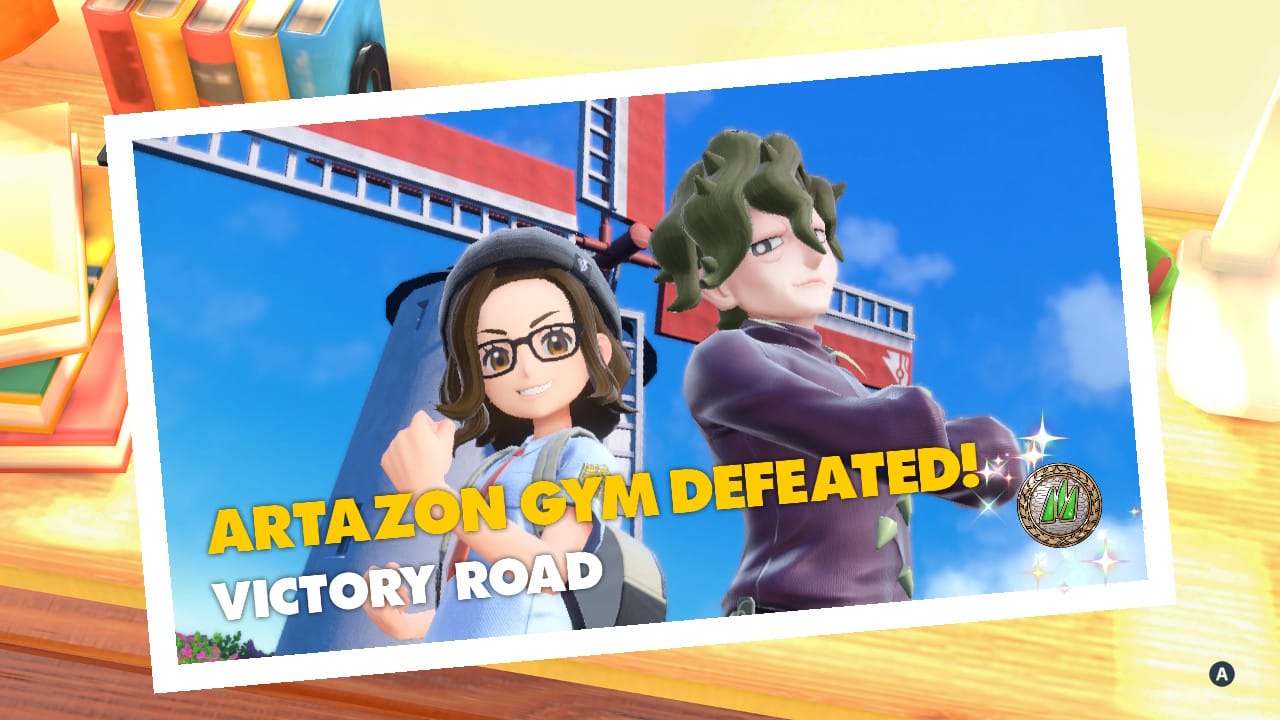 An image of characters from Pokémon Sworld and Shield doing a victory pose, back to back. The one on the left is wearing a white shirt and black beanie. The one on the right has on a purple long-sleeved shirt.