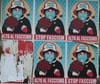 A photo of posters that read "Alto Al Fascismo / Stop Fascism" and depict a person with a hat that says "We are human" and a face masks that says "Vota! / Vote!"