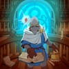 Ragn, centered, is illustrated as the Scholar Cleric, reading a floating book with one hand and holding an esoteric pocket watch in the other.